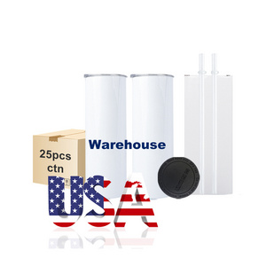 USA Warehouse Bulk 20oz Blanks Sublimation Tumbler Heat Press Stainless Steel 20oz Sublimation Skinny Straight Tumbler with Lid