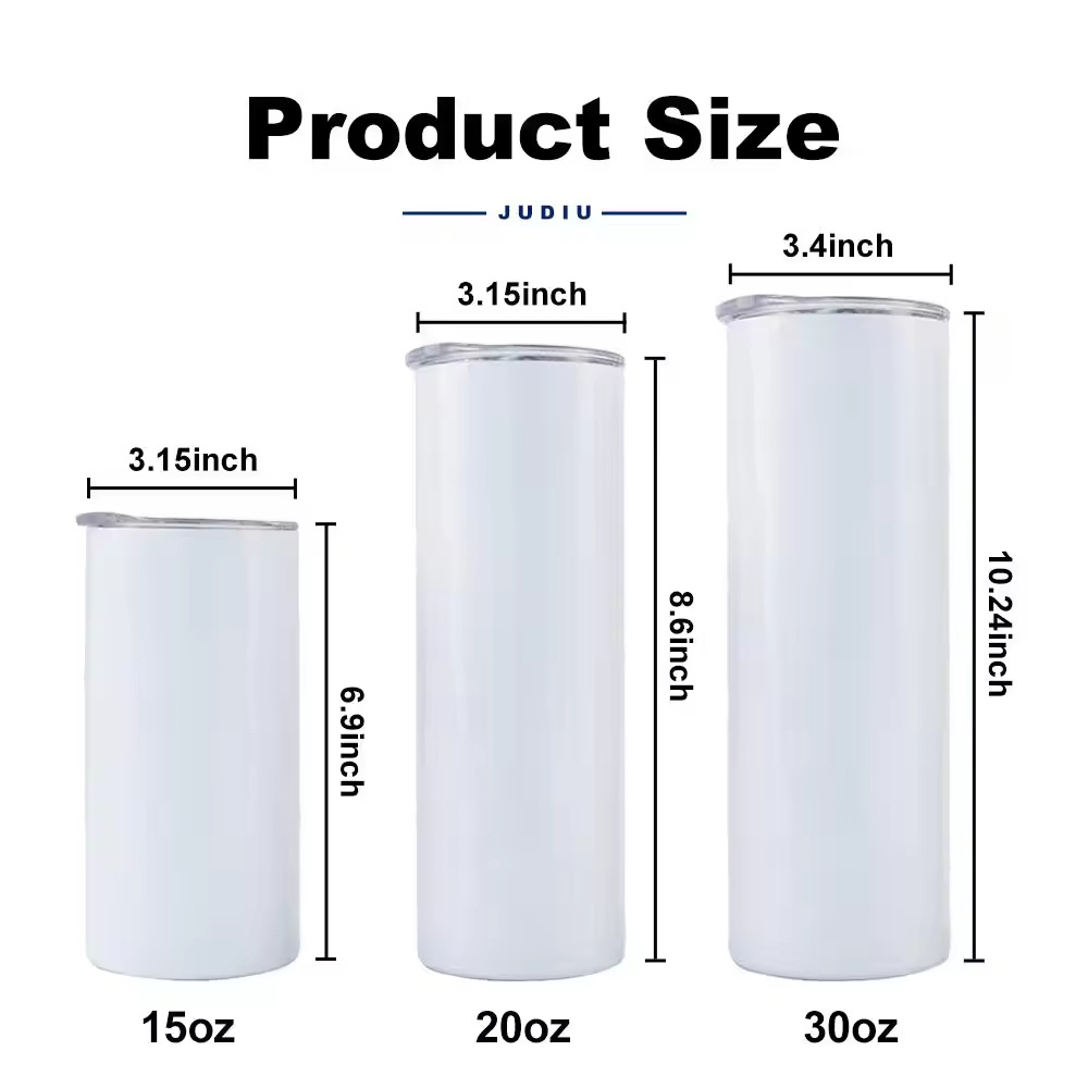 USA Warehouse 20oz Straight Sublimation Tumbler Skinny White Straight Sublimation Blanks Stainless Steel Tumblers with Straws