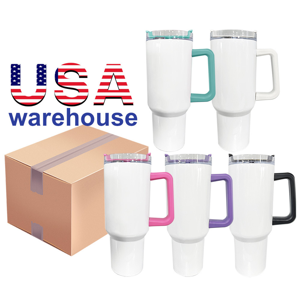 Usa Warehouse Insulated Travel Mug Sublimation Blanks Double Walled 40oz Stainless Steel Mugs 40oz Tumbler With Handle