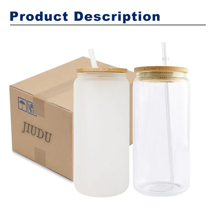 USA Warehouse 12oz 16oz 20oz 25oz Sublimation Blanks Frosted Clear Beer Glass Can Cups with Bamboo Lid and Straw