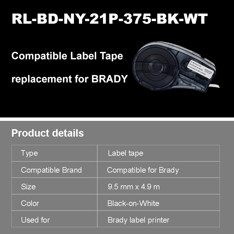 Wholesale Industrial Vinyl Labels compatible label tape M21-375-499 black on white 9.5MM*4.9M label cartridge