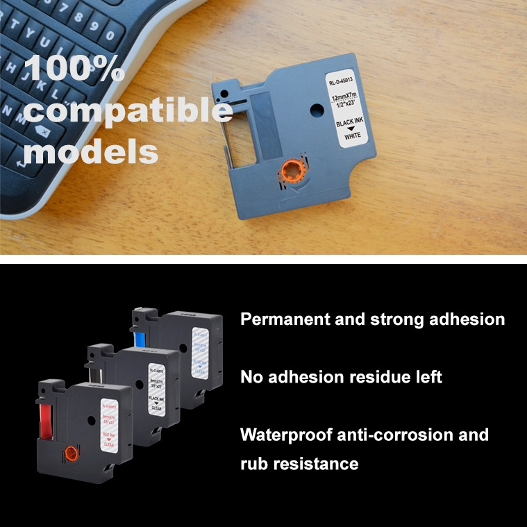 Dymo d1 45013 label 12mm*7m Black on White Compatible Label Tape Cartridge D1-45013 for DYMO
