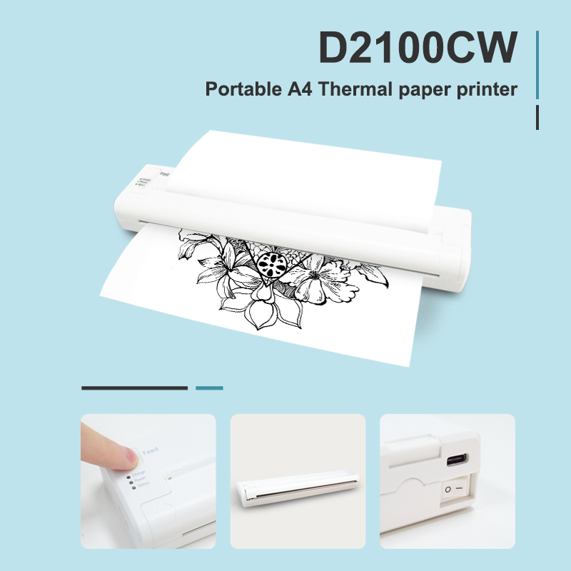 D2100MW A4 Portable Printer Black and White Bluetooth Mini A4 Thermal Printer Machine for Home Use