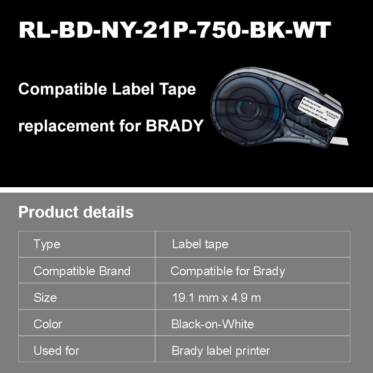 100% Compatible Brady M21-750-499 Nylon Industrial labels Cartridge Black on White for Bmp21 Plus Bmp21 Lab Label Printer