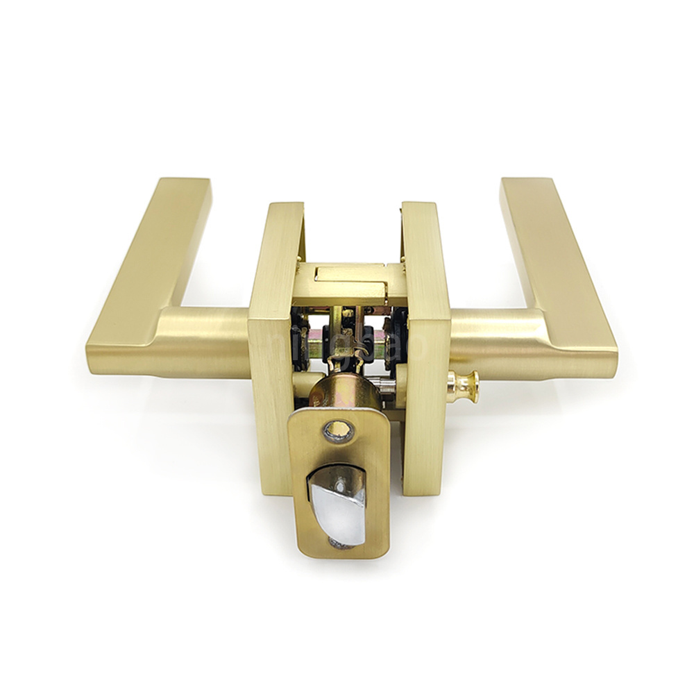 Heavy duty Satin Brass Security Privacy Keyless Door Handle Lever Lock Bathroom Bedroom Interior Door Lock Zinc Alloy