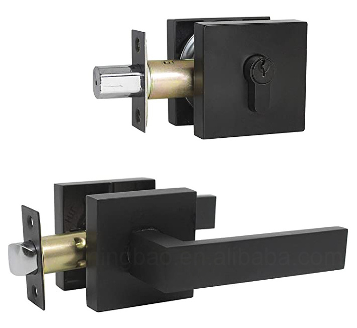 Square passage door handle lock combination interior matte black combo set exterior bronze finish home house lock combo deadbolt