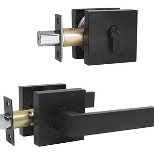 Square passage door handle lock combination interior matte black combo set exterior bronze finish home house lock combo deadbolt