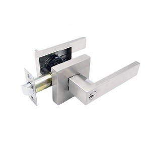 Heavy Duty Satin Nickel Door Handle  Keyed Entry Lock Zinc Alloy Tubular  Lever Set  for Home Exterior  Front