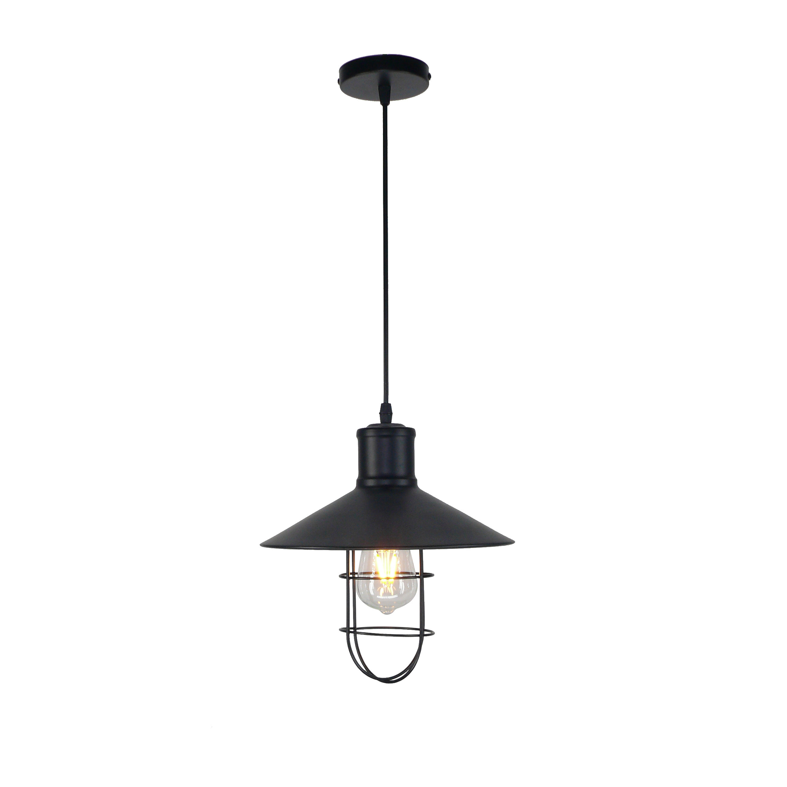 Iron metal pendant lamp black industrial vintage light wire lampshade