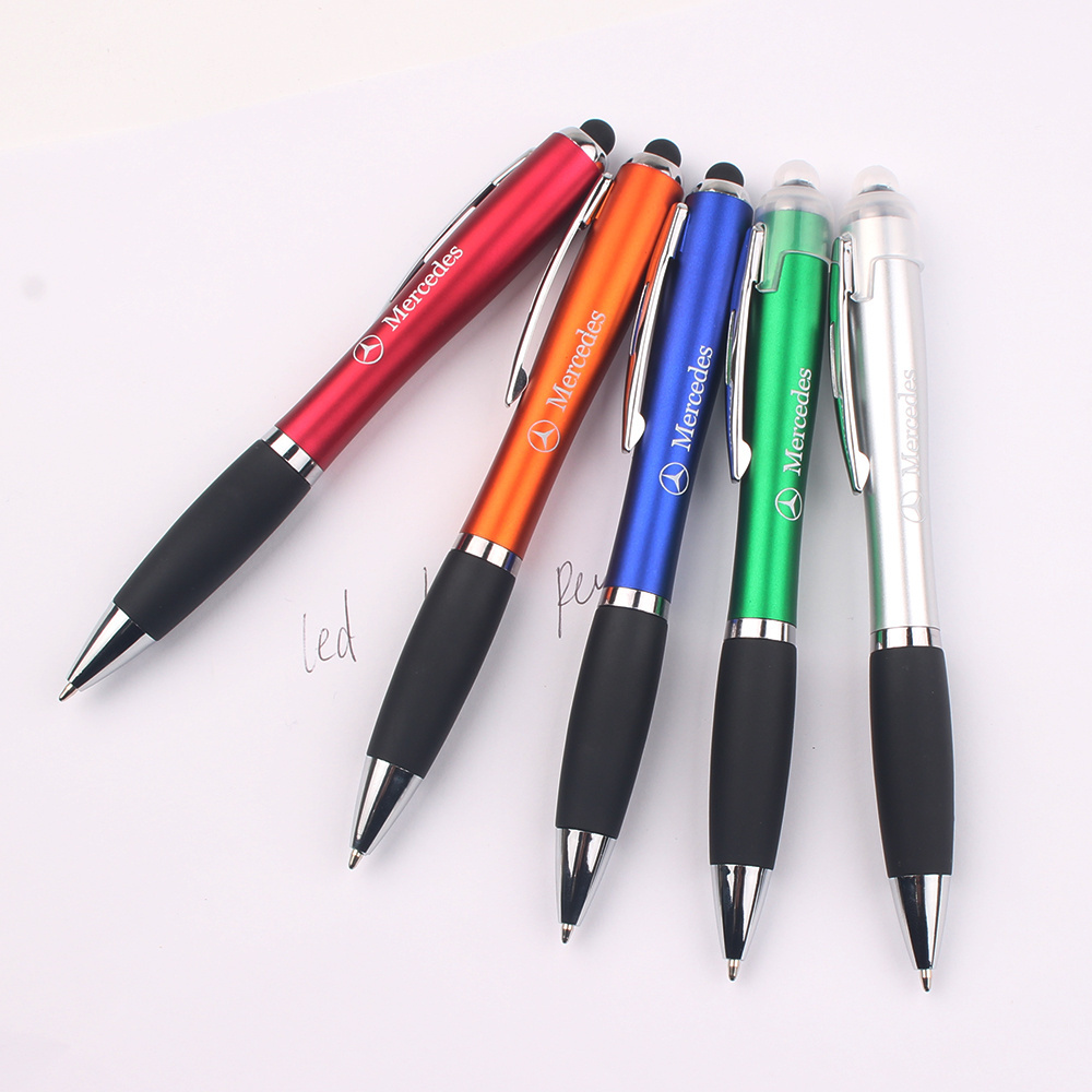 Low MOQ Custom LOGO Laser Led Light Up Ballpoint Pen With Stylus Blue Plastic And Wholesale Personalised Engraved Manufacturer