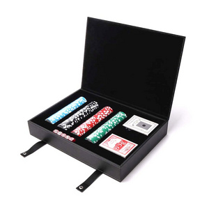 Wholesale Portable Leather Poker Set Box Deluxe Travel Poker Chip Game Case with 200 11.5g chips