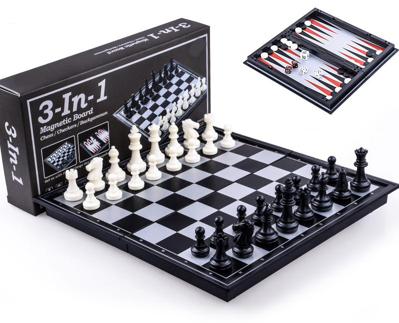 Travel Magnetic game set 3 in 1 Chess Checkers Backgammon Game Set with Chess Board for Travel