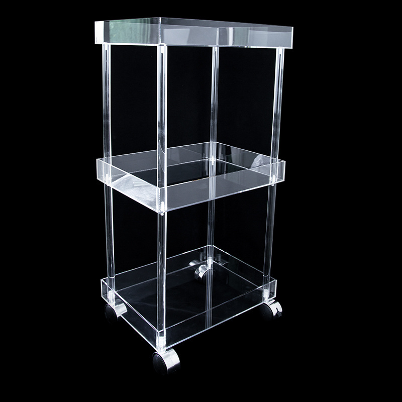 Acrylic Rolling Cart Plastic Transparent Mobile Multi Layer Bedroom Kitchen Trolley Storage Rack