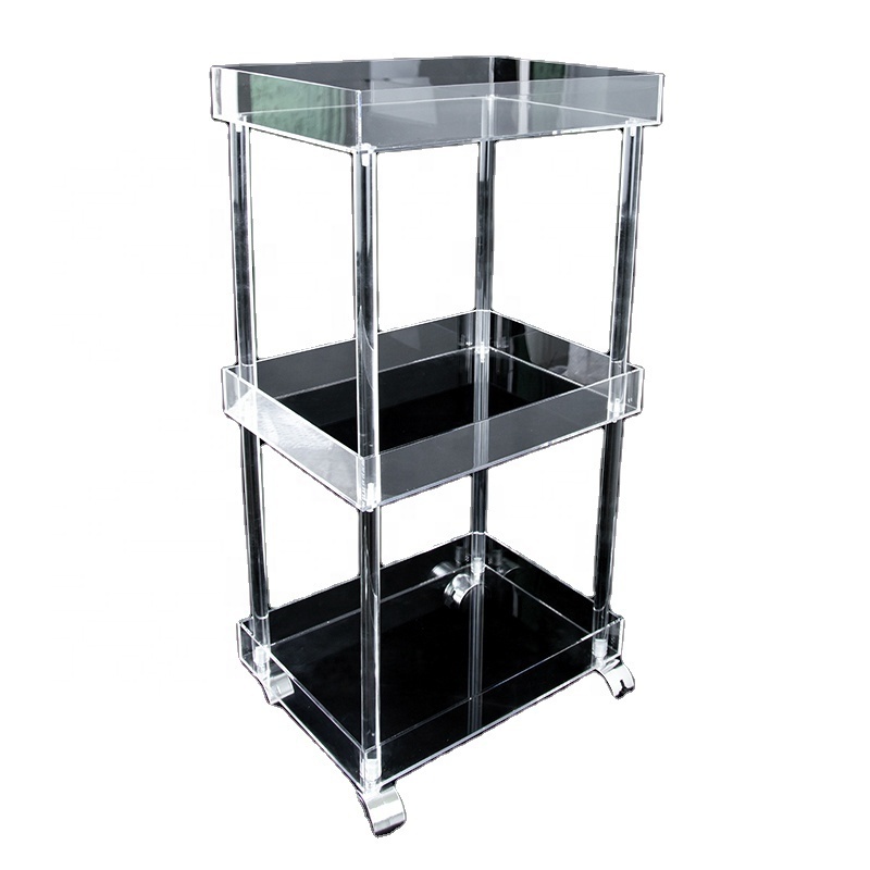 Acrylic Rolling Cart Plastic Transparent Mobile Multi Layer Bedroom Kitchen Trolley Storage Rack