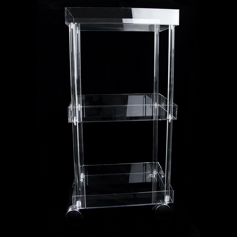 Acrylic Rolling Cart Plastic Transparent Mobile Multi Layer Bedroom Kitchen Trolley Storage Rack