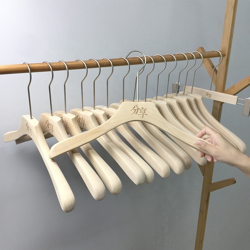 Durable Kids Adults Cloth Hanger Natural Wooden Coat T-shirt Hanger Pants Hanger With Clip Cloth Rack For Home