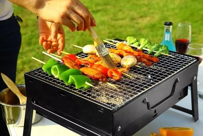 Kabob BBQ Grills Stove Folding Portable Barbecue Charcoal Grill, Tabletop Outdoor Steel Smoker BBQ for Cooking Camping Picnic