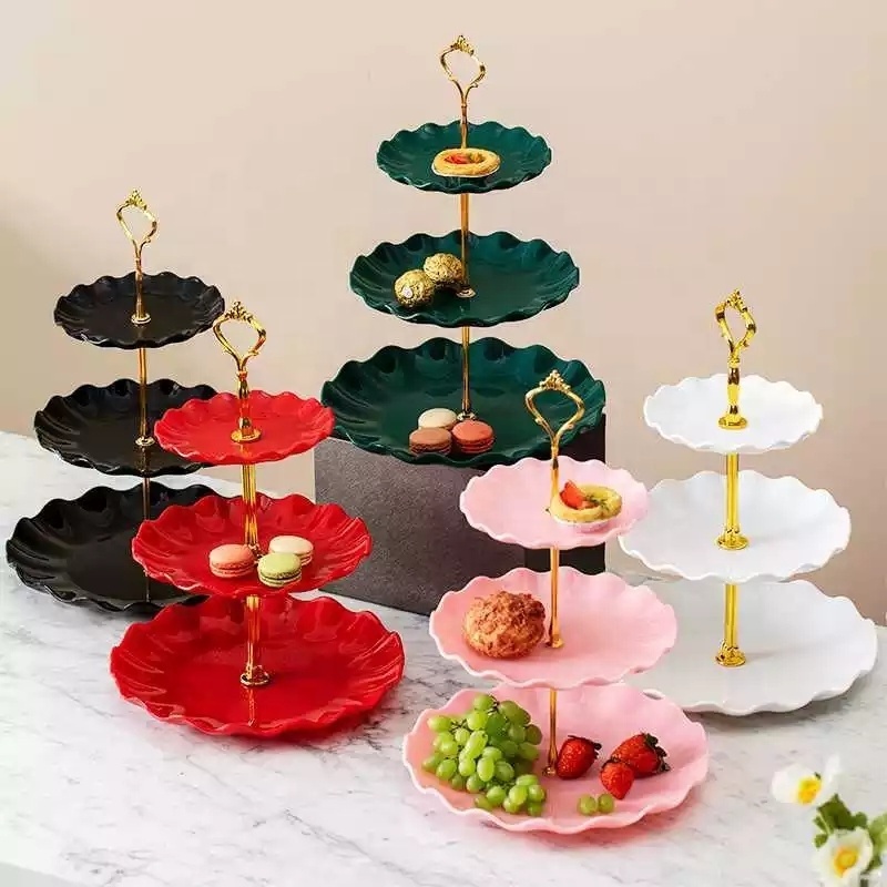 3-Tier Plastic Cupcake Stands Dessert Plates Mini Cakes Fruit Candy Display Tower for Wedding Birthday Party