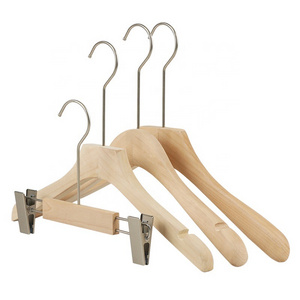 Durable Kids Adults Cloth Hanger Natural Wooden Coat T-shirt Hanger Pants Hanger With Clip Cloth Rack For Home