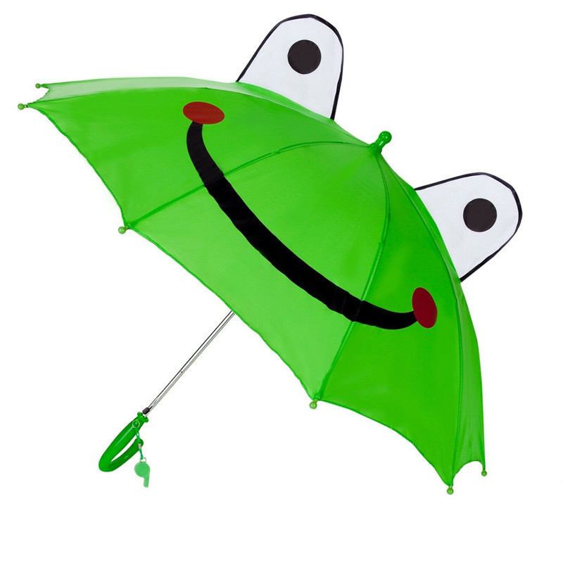 Kids Boys Girls Lovely 3D Green Frog Sun Rain Anti-UV Windproof Pop-up Umbrella