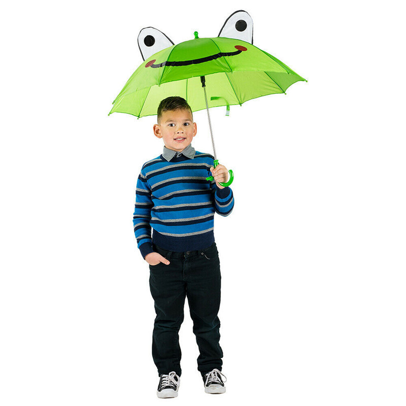 Kids Boys Girls Lovely 3D Green Frog Sun Rain Anti-UV Windproof Pop-up Umbrella