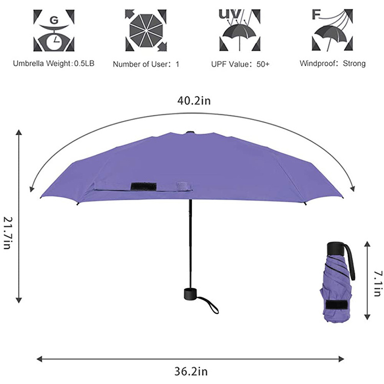 Lightweight Anti UV Portable Umbrella Custom Logo Waterproof Mini 5 Fold Manual Black Vinyl Pocket Umbrella with Case