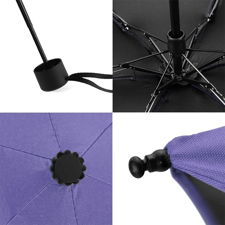 Lightweight Anti UV Portable Umbrella Custom Logo Waterproof Mini 5 Fold Manual Black Vinyl Pocket Umbrella with Case