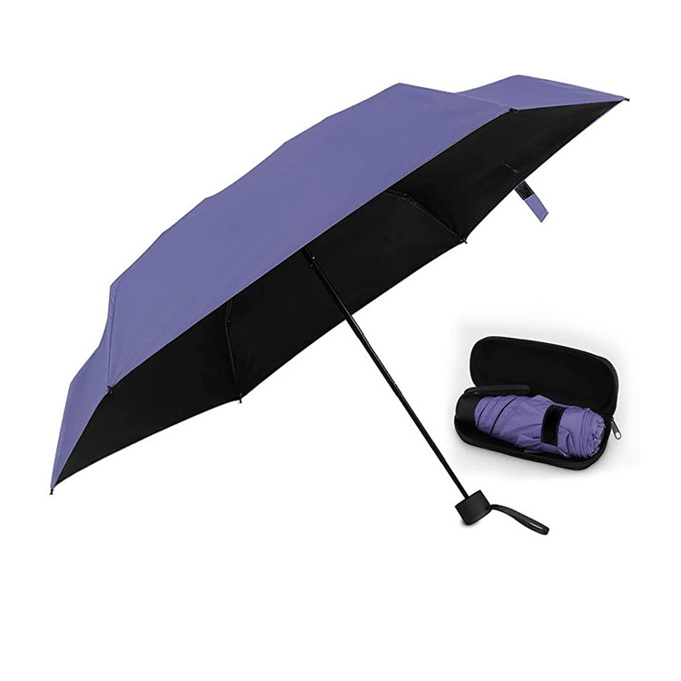 Lightweight Anti UV Portable Umbrella Custom Logo Waterproof Mini 5 Fold Manual Black Vinyl Pocket Umbrella with Case