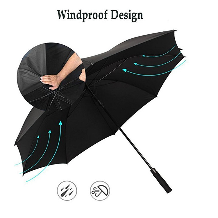 8Ribs Strong Windproof Straight Umbrella Custom windproof fiberglass Weatherproof Print OEM bodyguard  Golf Umbrella With Logo