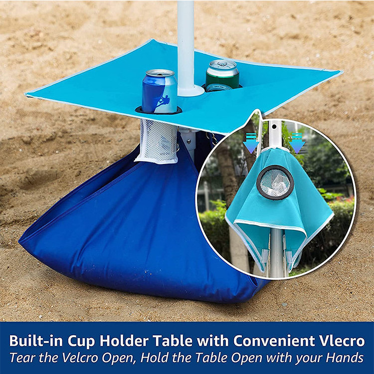 Blue Sand Bags Portable Outdoor Heavy Duty Sunshade Umbrella with Sand Anchor Tilt System Wind Resistant for Beach Umbrella