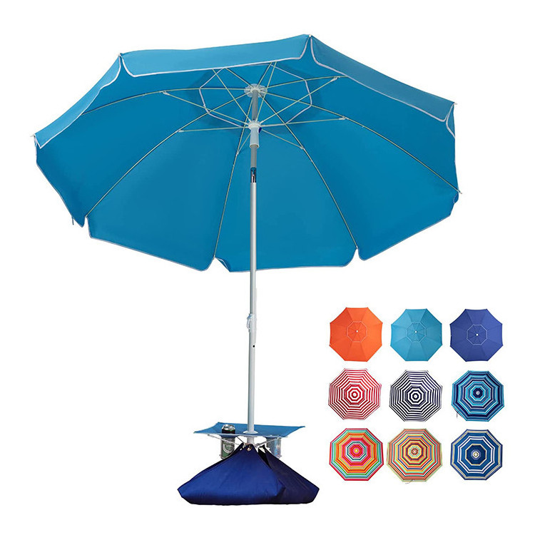 Blue Sand Bags Portable Outdoor Heavy Duty Sunshade Umbrella with Sand Anchor Tilt System Wind Resistant for Beach Umbrella