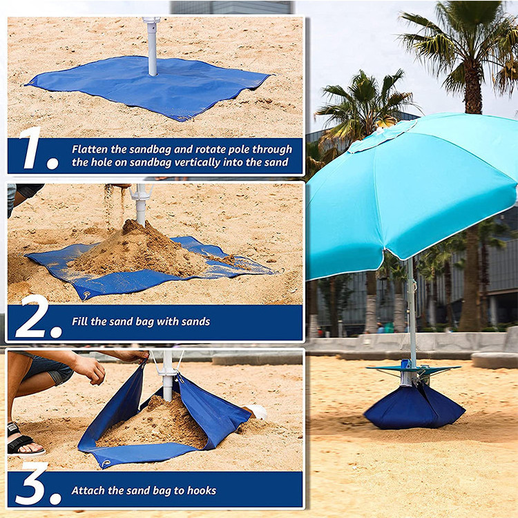 Blue Sand Bags Portable Outdoor Heavy Duty Sunshade Umbrella with Sand Anchor Tilt System Wind Resistant for Beach Umbrella