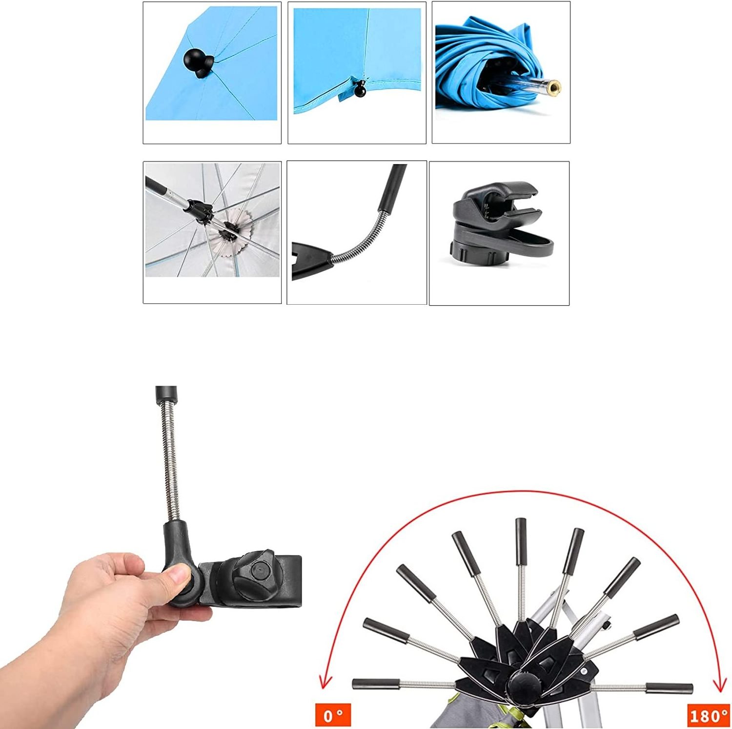 Outdoor Manual Open Clamp-on Shade Clip Umbrella For Baby Stroller Portable Compact Chair Umbrella