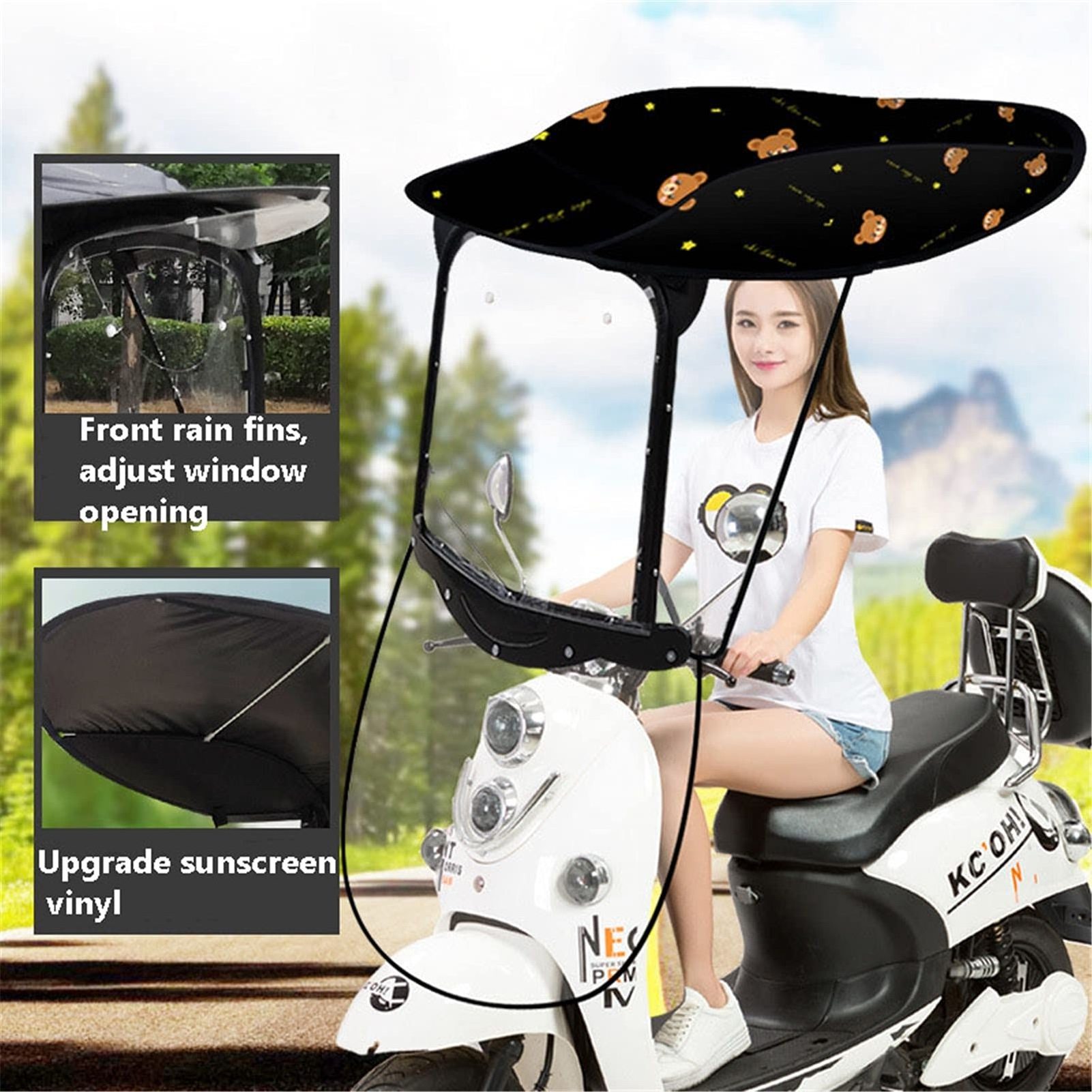 Waterproof Electric Motorcycle Umbrella Canopy Mobility Sun Shade Rain Cover