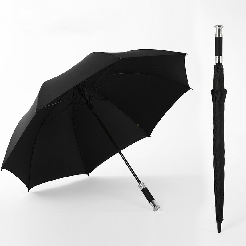 2023 New Arrival 27inch Auto Open Black and Gold Straight Golf Brand Slap-up Golf Umbrella With Wood Handle