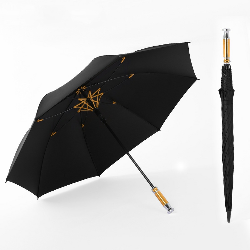 2023 New Arrival 27inch Auto Open Black and Gold Straight Golf Brand Slap-up Golf Umbrella With Wood Handle