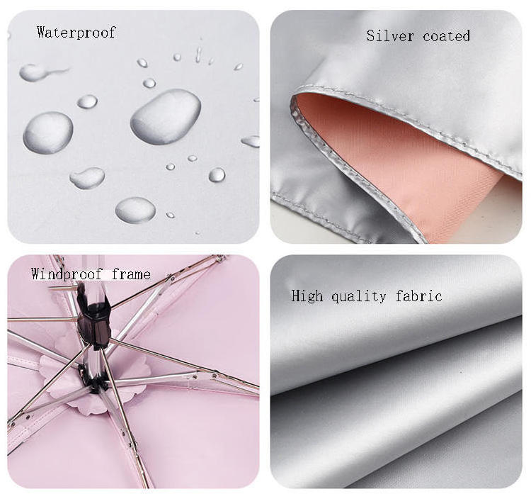 Pocket size mini windproof titanium silver coating five folding umbrellas for 6 ribs