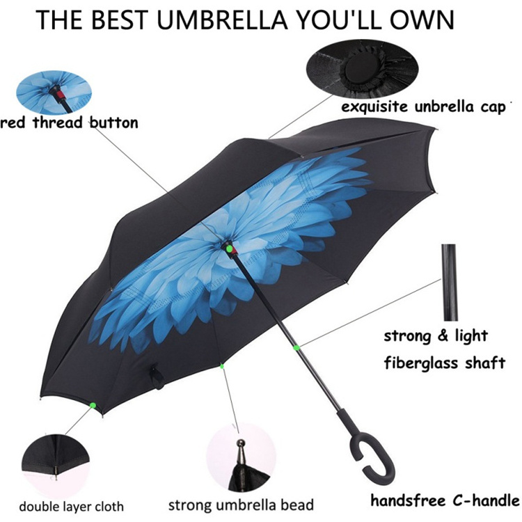 Windproof Reverse Folding Inside out upside down Double Layer Inverted Umbrella