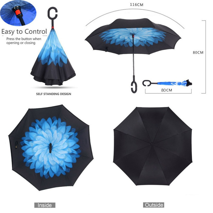 Windproof Reverse Folding Inside out upside down Double Layer Inverted Umbrella