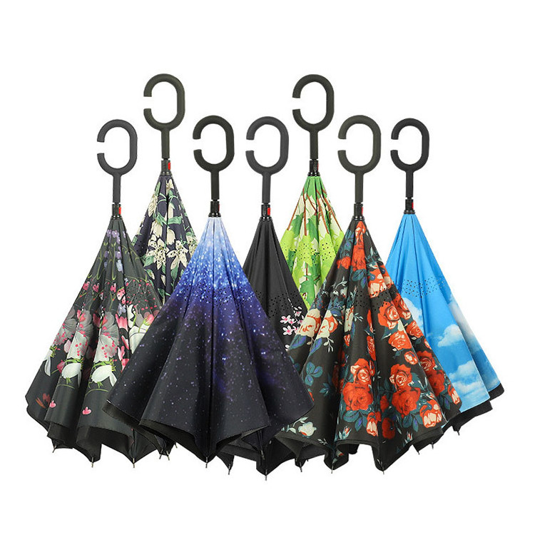 Windproof Reverse Folding Inside out upside down Double Layer Inverted Umbrella