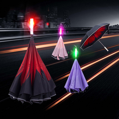 Custom outdoor led reverse umbrella with SOS light reflective reverse inverted car umbrella