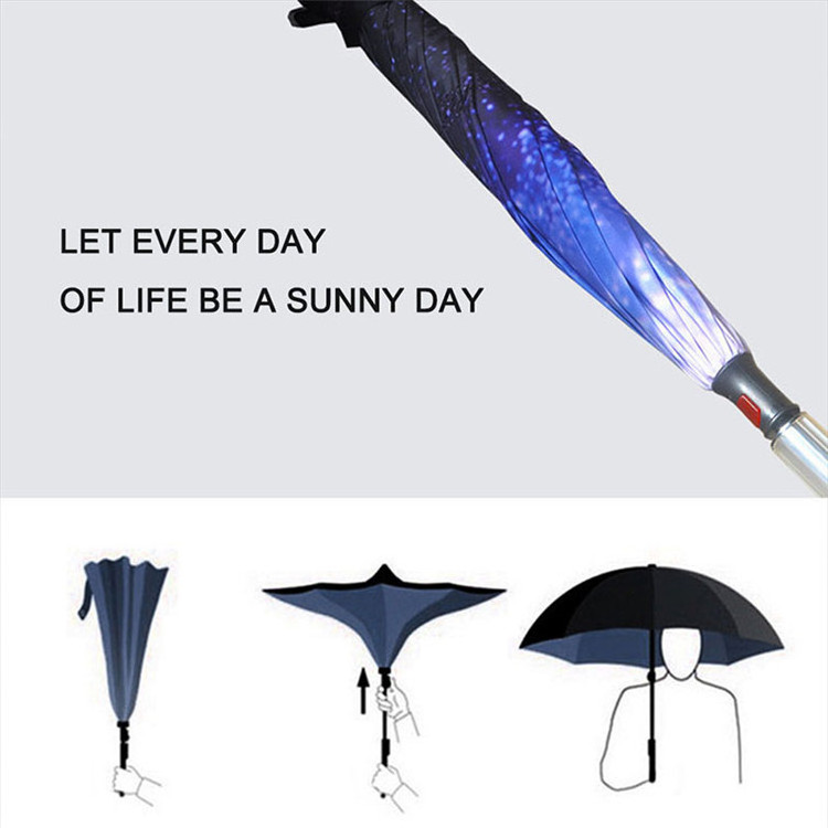 Custom outdoor led reverse umbrella with SOS light reflective reverse inverted car umbrella