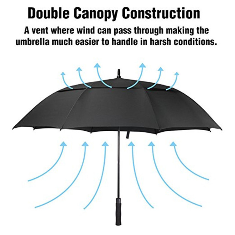 Double Canopy Vented Automatic Open Large 62 Inch Windproof Stick Golf Umbrella