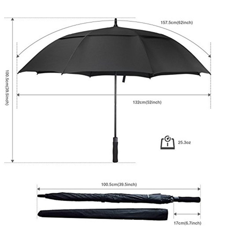 Double Canopy Vented Automatic Open Large 62 Inch Windproof Stick Golf Umbrella