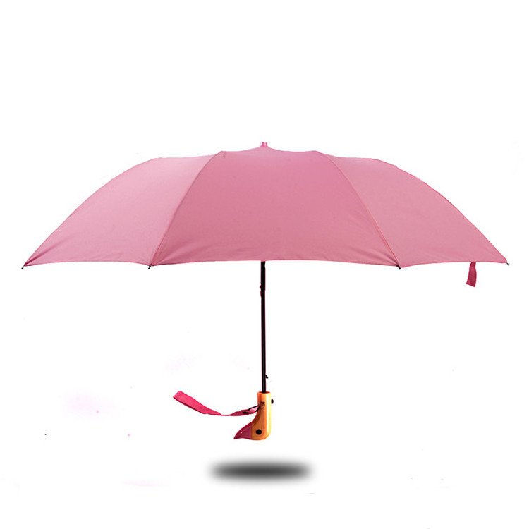 UV 50+ Shade Rain Shine Wooden Two Folding Pink Yellow Travel Duck Head Wood Handle Umbrella