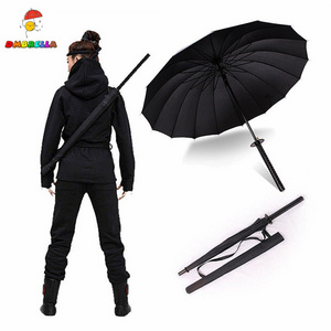 Japanese Style Automatic black samurai Sword Umbrella With Shoulder Strap