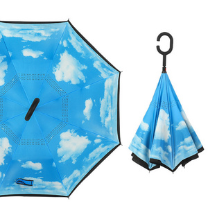 DMBRELLA Guarda Chuva Bule Sky Waterproof 2 layers Promotional Folding Inverted Reverse Umbrella