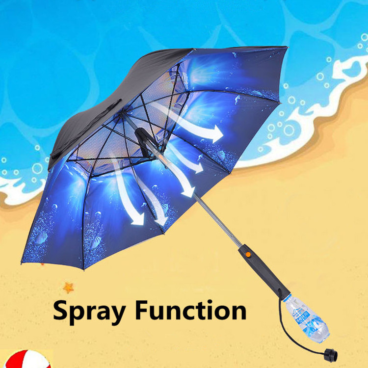 Outdoor Cooling Fan Umbrella With Electric Fan And Water Spray Function