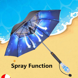 Outdoor Cooling Fan Umbrella With Electric Fan And Water Spray Function