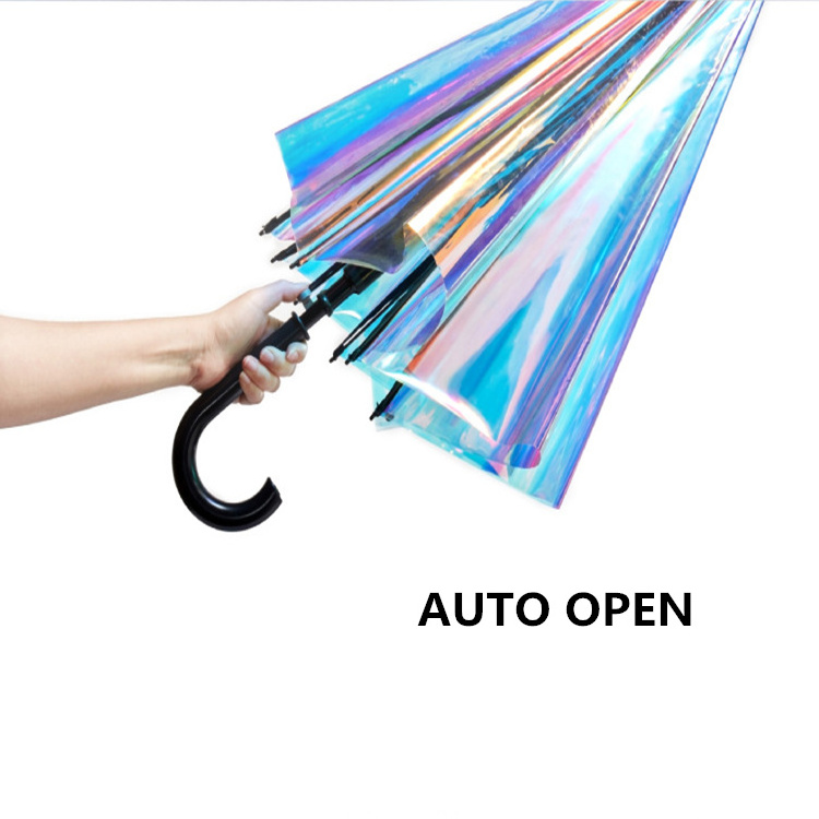 Laser Transparent clear Umbrella Plastic PVC colorful rain umbrella designer straight umbrellas